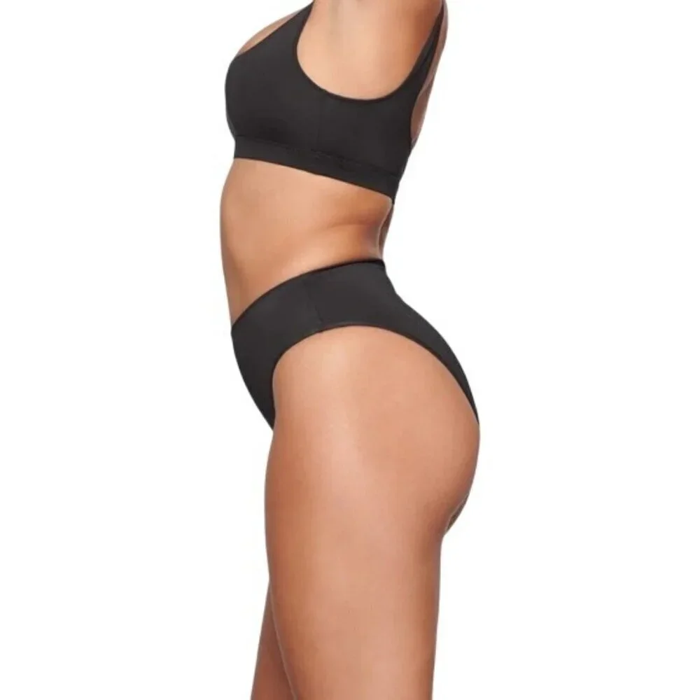 Skims 2X Swim Mid Waist Bottom Cheeky High Cut Side Onyx Black NWT
